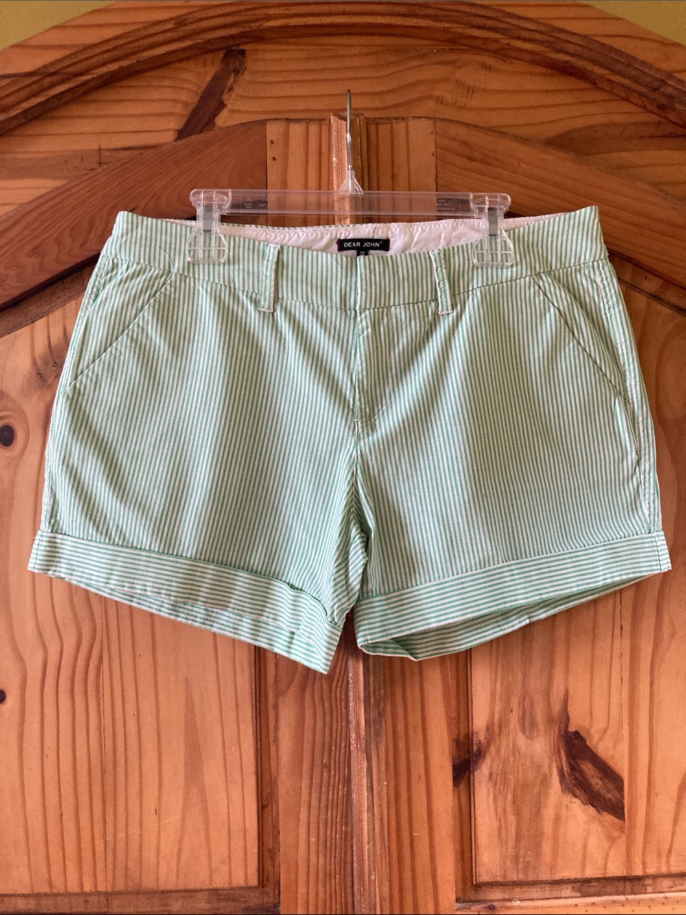 Women Dear John kelly green white striped cuffed hem shorts size 32